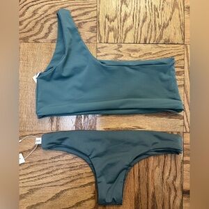 Elegant One-Shoulder Bikini Set in Teal